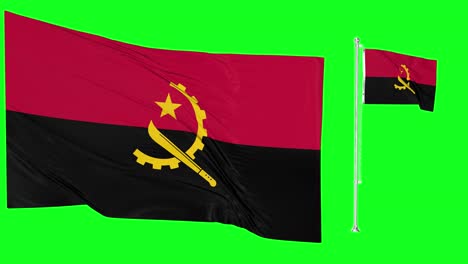Greenscreen-Schwenkt-Angola-Flagge-Oder-Fahnenmast